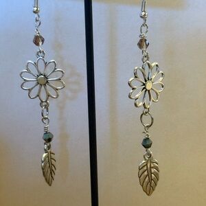 Silver Floral Leaf Dangle Earrings